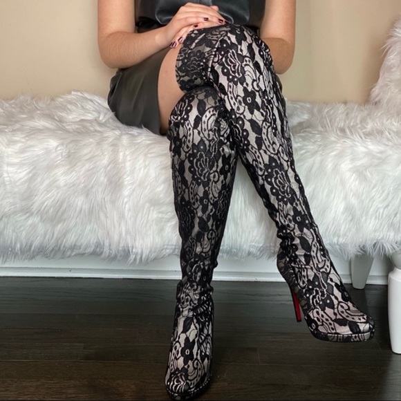 COLIN STUART NUDE LACE OVER THE KNEE BOOTS - Picture 4 of 16